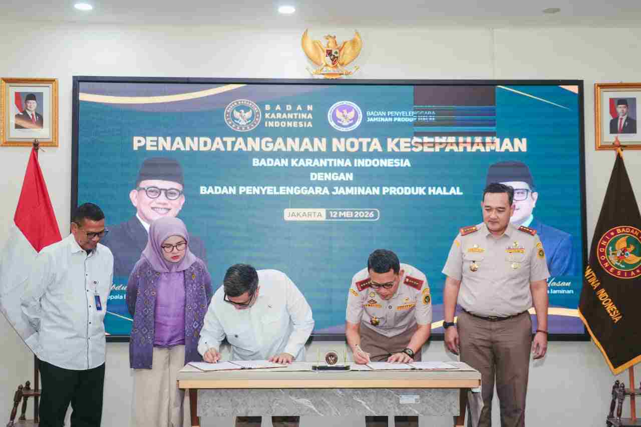Barantin dan BPJPH Resmi Teken MoU, Perkuat Pengawasan Terintegrasi Keamanan Hayati dan Produk Halal di Pintu Masuk Negara