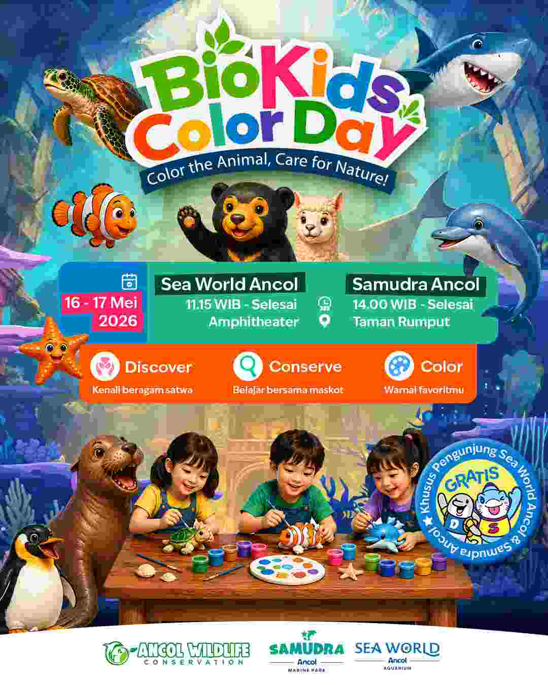 BioKids Color Day Hadir di Ancol, Ajak Anak Belajar Cinta Satwa Lewat Aktivitas Seru dan Edukatif