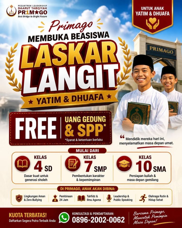 Pesantren Leadership Daarut Tarqiyah Primago Depok Sediakan Full Beasiswa SD, SMP, SMA bagi Anak Yatim Piatu