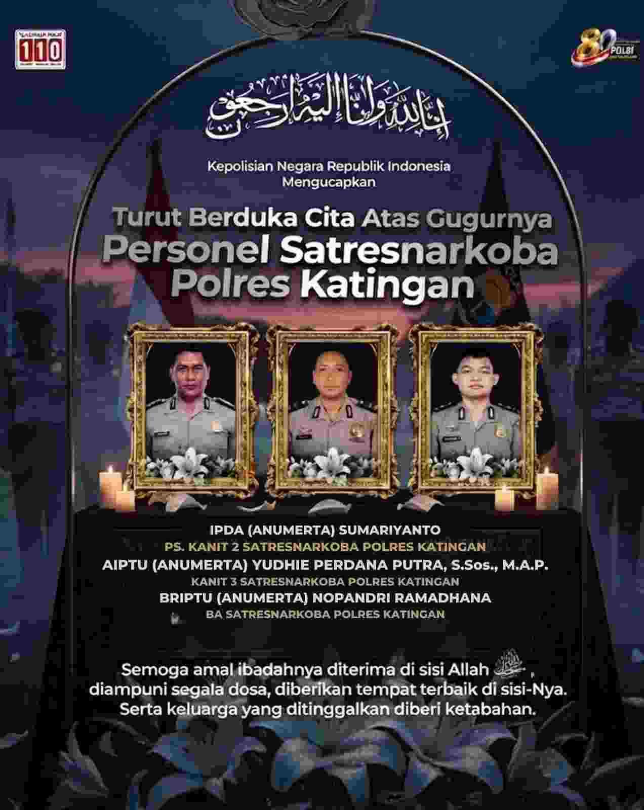 Tiga Personel Polri Gugur Saat Bertugas Ungkap Kasus Narkoba di Katingan, Dianugerahi Kenaikan Pangkat Luar Biasa Anumerta